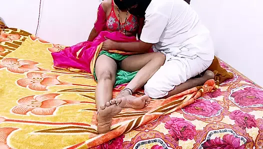 Desi Village Couple Homemade in pink saree Dotted Condom Hard Fuking