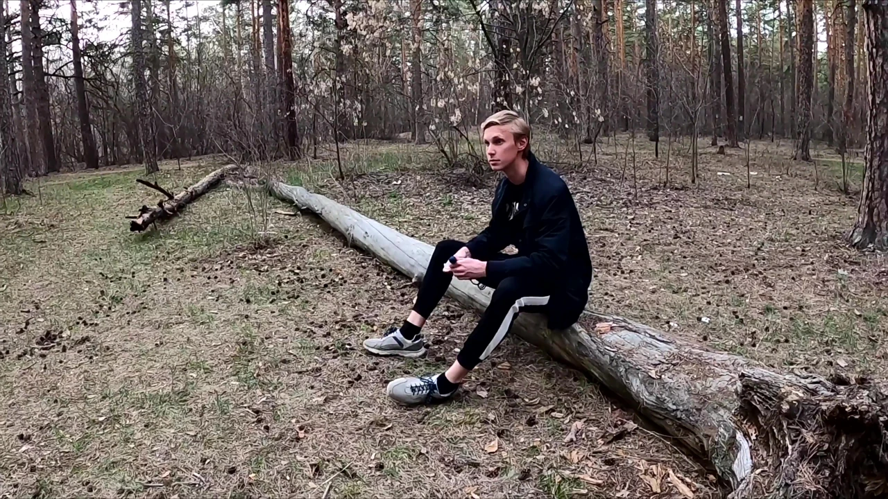 The Guy Walks with A Vibrator in The Park and Masturbates