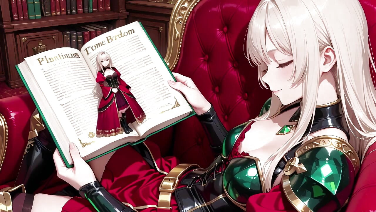 Forbidden Fantasy in Red & Green Armor! Blonde Knight Lounges Seductively While Her Silver -haired Partner Kneels to Serve