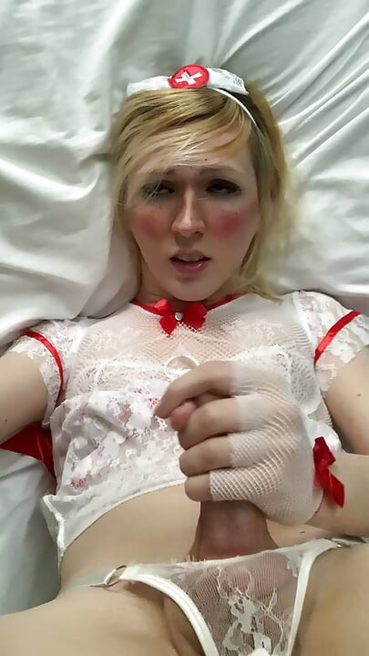Trans Nurse Self Facial, Fingering and Jerking Off
