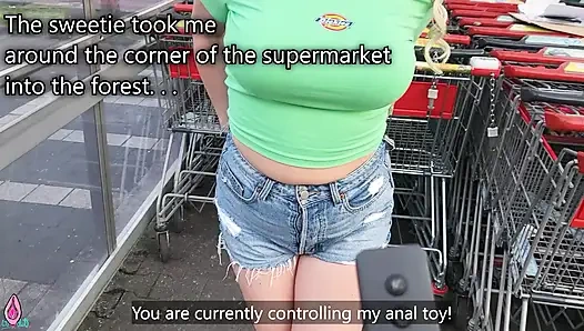 Cheating girlfriend loses remote control of ass plug in public and gives stranger man her asshole outdoors
