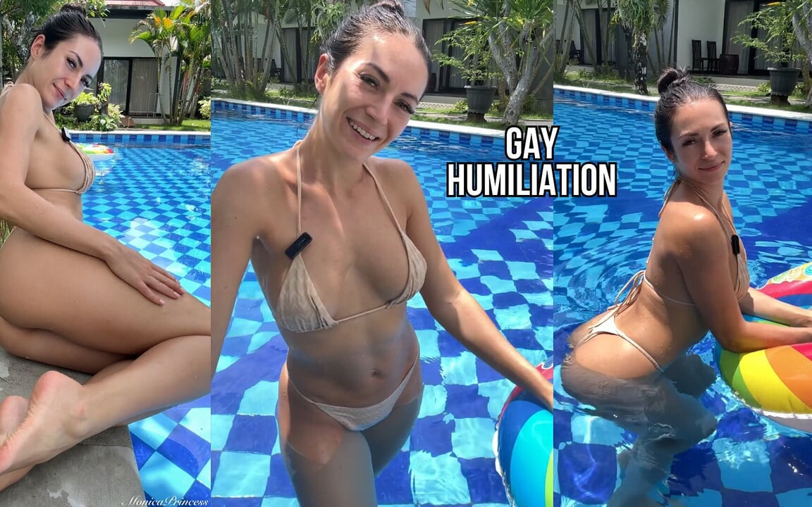 Humilhação gay em biquíni na piscina
