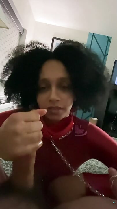 Leena Rayz - Slave with tiny and pretty hands strokes a shiny white cock