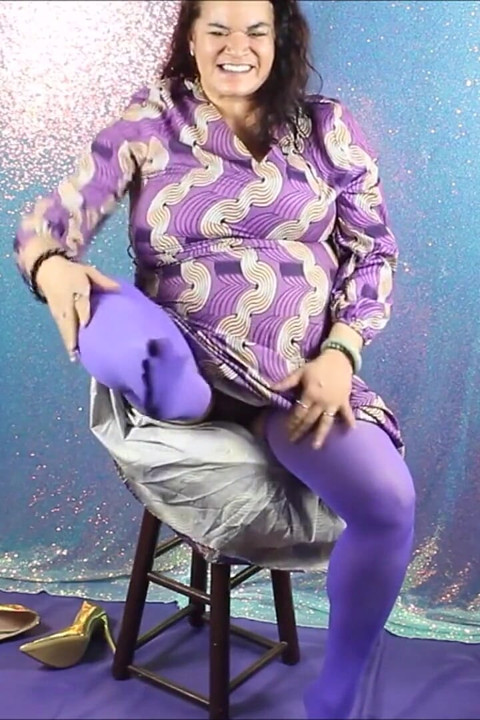 Behind the Scenes with Haydee Rodriguez -purple Stockings Gold High Heels
