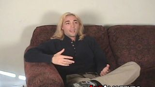Classy stud with long blond hair working on his dick