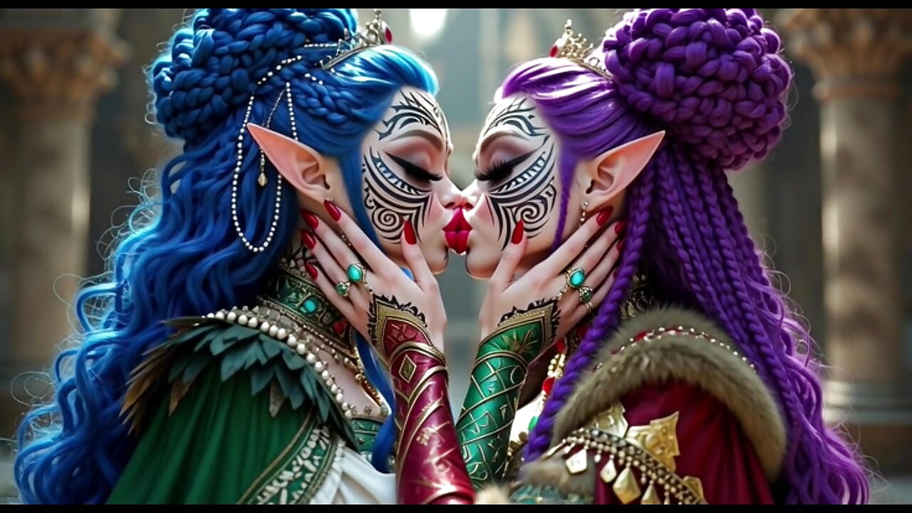 Beautiful Elves Princess Kissing, Ai Animation