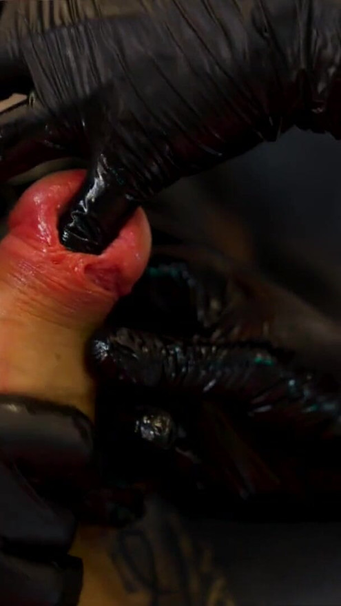 3 Latex Femdoms dominate Tattooed Slave - Sounding, Ureta Fingering, Dominatrix | Clip 1