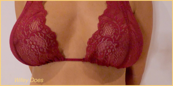 Wifey wears sexy red lingerie with her perfect tits.