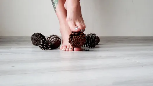Foot fetish by Dominatrix Nika. The trampling of cones with the feet. Sexy feet and toes