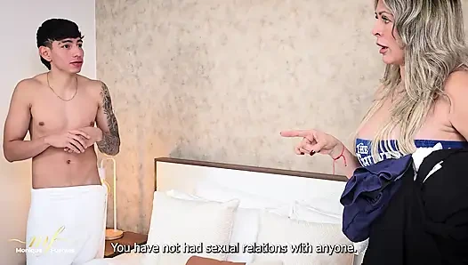 Mature stepmother takes her stepson's virginity without a condom - Monique Fuentes & Esteban Gamboa