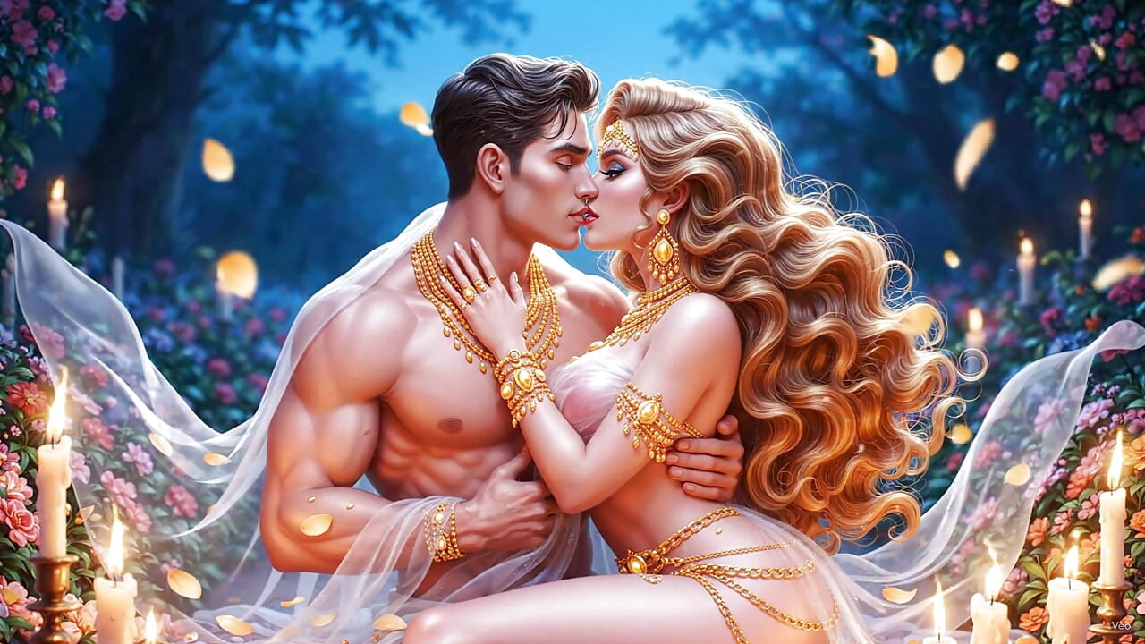 Hot chemistry of desi indian couple in the bedroom - Sexy girl with gold jewelry and muscular guy in full passion