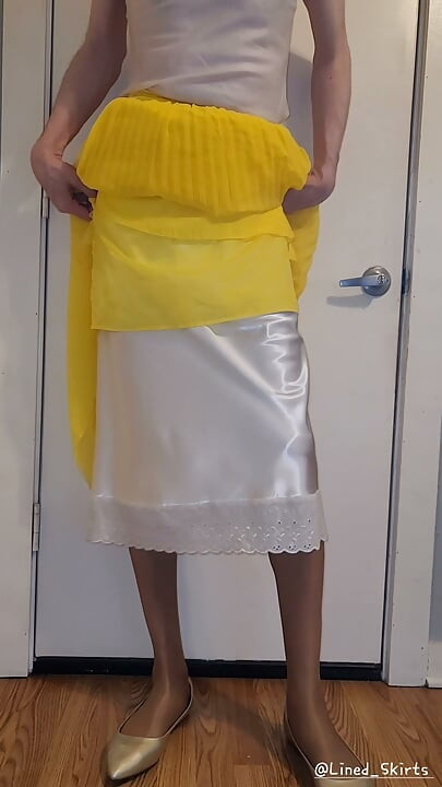 Yellow chiffon skirt with a satin half slip