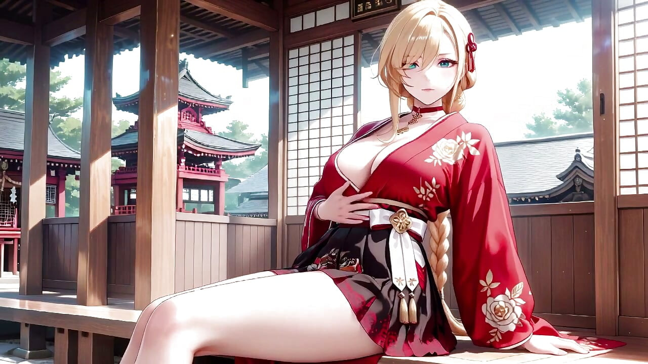 Red & Black Miko! 금단의 신사 기도, 하이슬릿 하카마 노출, 황금 여신의 젖은 시선!
