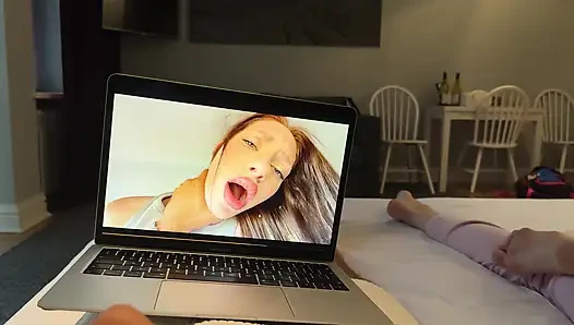 Hot stepsister caught me watching PORN with her, fucked her in a tight pussy