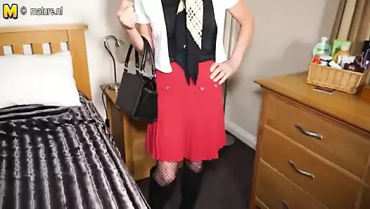 Naughty British mature lady playing with her dildo