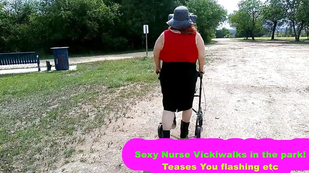 Sexy Nurse Vicki Walks in Park Flashing and Teasing You