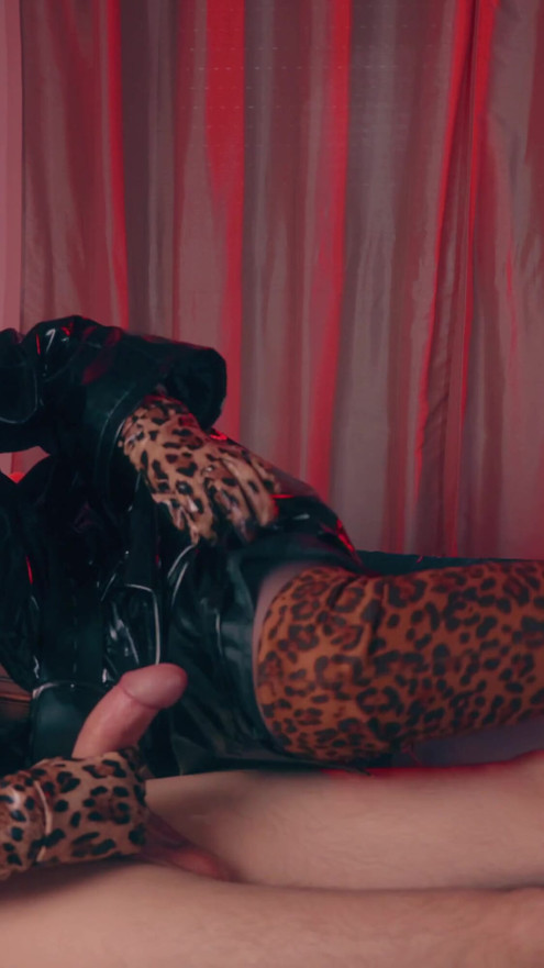 Dominant Handjob Edging Ruined, in Long Leather Gloves - MILF in PVC Raincoat & Leopard Thigh High Boots Controls, CFNM | Clip 2