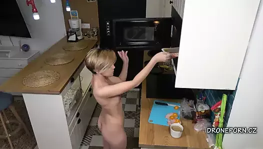 Hot Czech Nudist Chick Naked in the Kitchen
