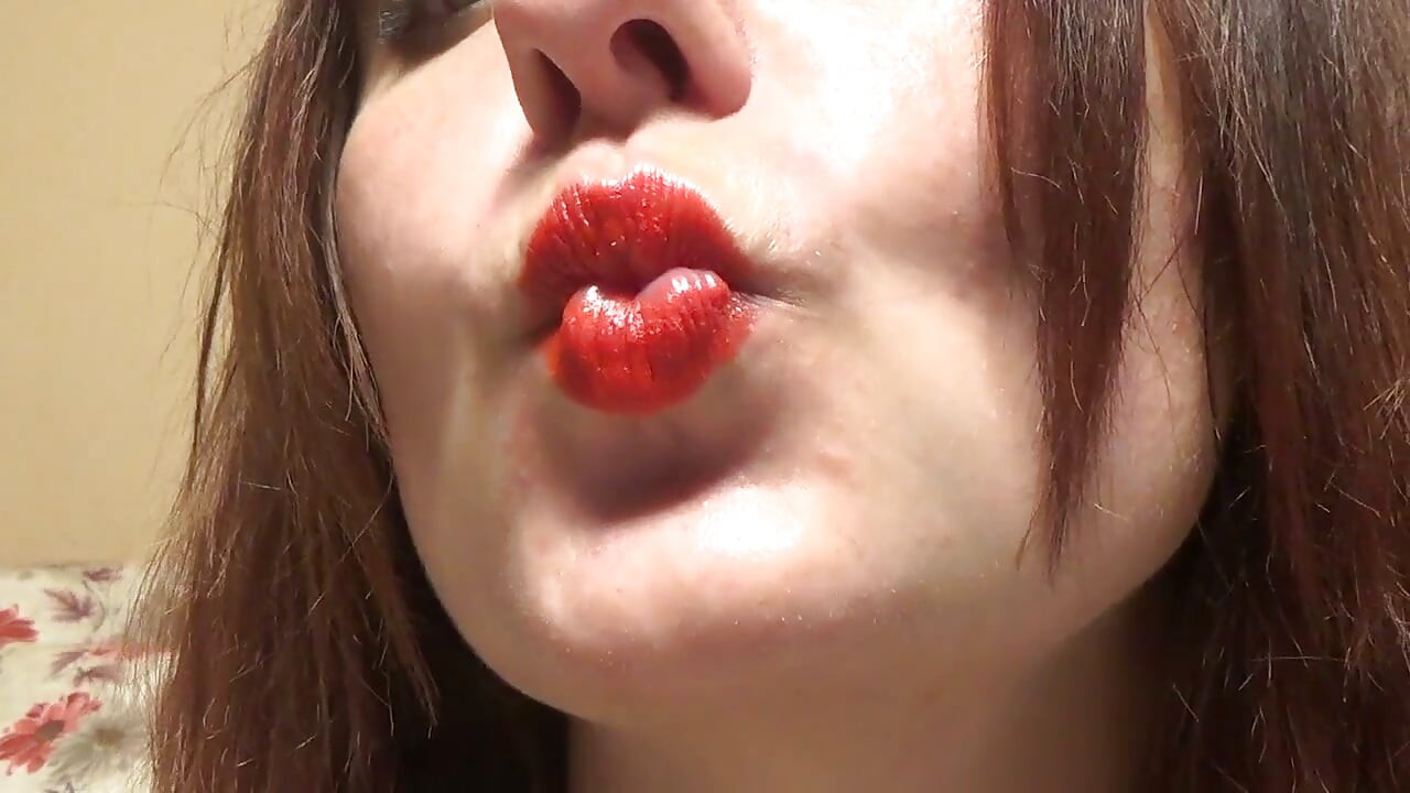 French kissing with me! Red lipstick fetish!