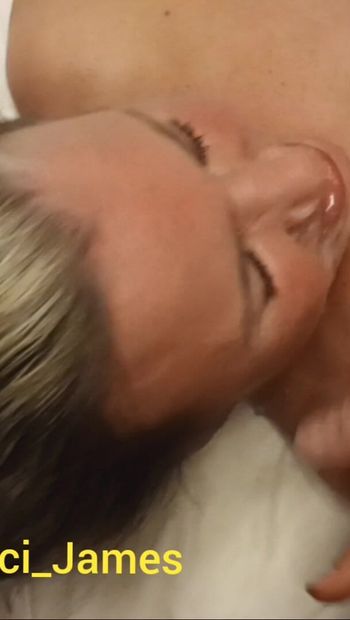 Beautiful blonde hotwife takes cumshot facial and cum in her mouth.