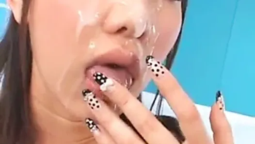 japanese girl completely defaced by 8 large wads of cum