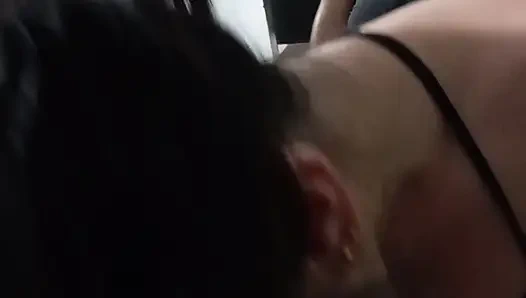 Asian nanny with a big ass swallows a huge cock until she cums.