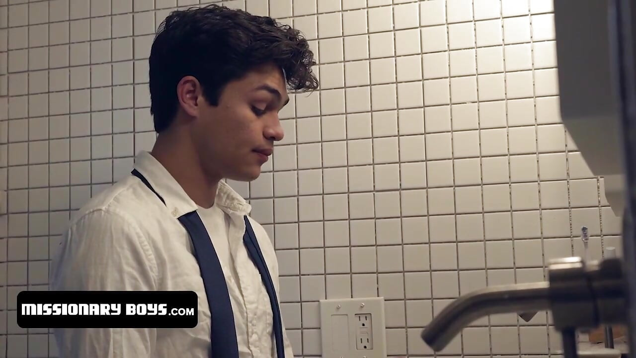 Cute innocent boys bang in the bathroom