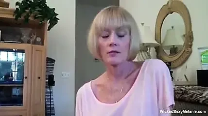 Blonde grandma is tugging and sucking cock in POV