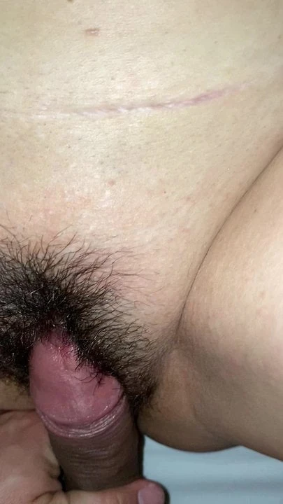 Rubing cock fat  hairy pussy