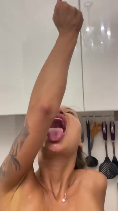 Jaw-dropping moment from "Naked Monika Fox Makes Orange Juice & Squeezes Juice On Herself"