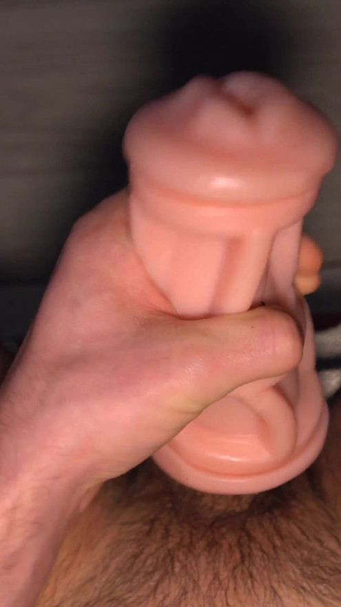 This guy loves to spit on his dick and use saliva instead of lube. Loud orgasm with a rubber vagina. | Clip 2