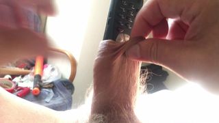 Sunday foreskin - stretching with mobile phone