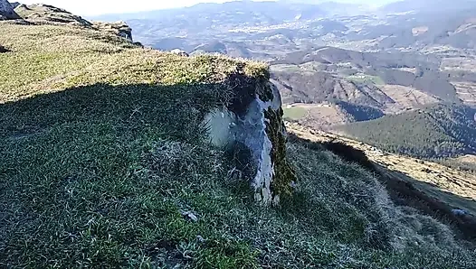 Jock in Fishnet Jerks His Big Fat Cock and Cums on Top of the Mountain