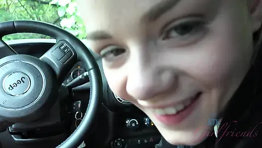 POV Elsa Jean Car Blowjob & Handjob! Blonde sucks, rides hard then jerks massive cumshot