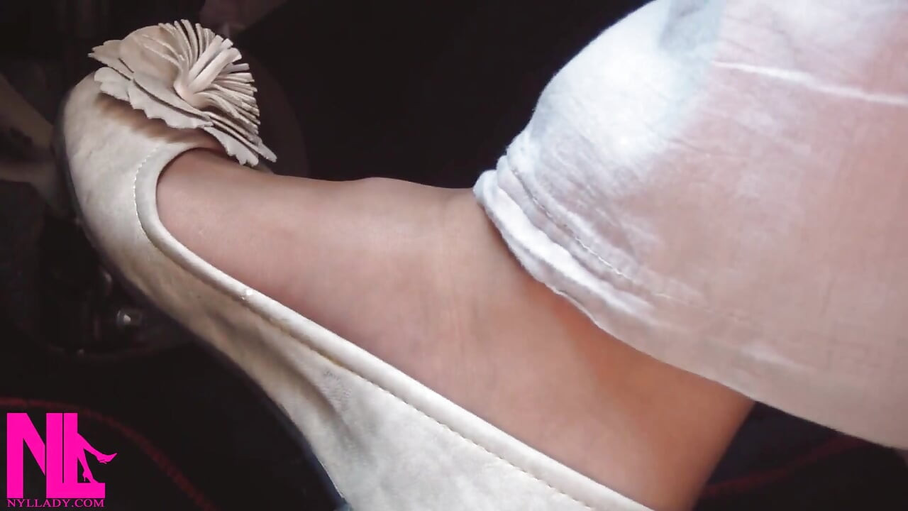 Pedal Pumping and Driving in Highway in Soft Worn Out Flats and Nylon Socks