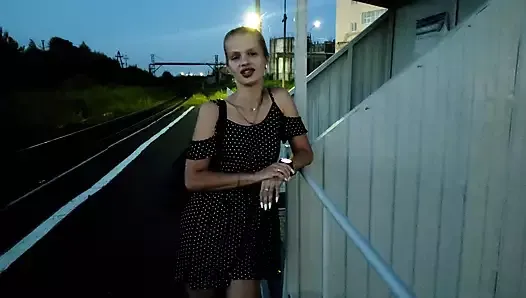 the puzzled cutie was waiting for the train, and got a hot cock and a pussy in public.