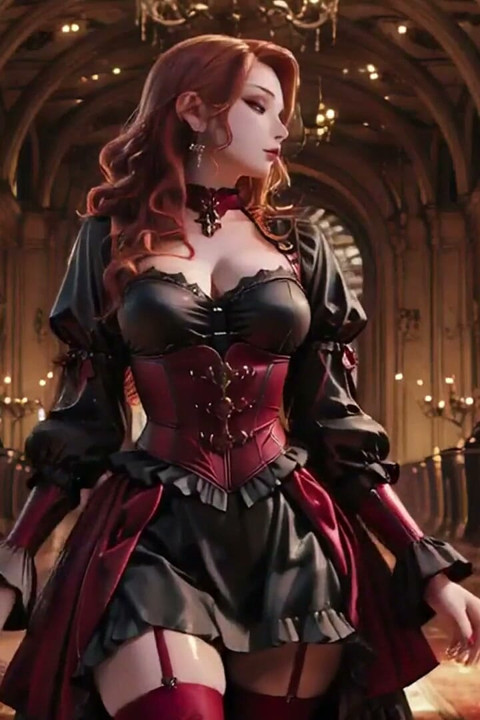 Gothic Redhead Queen! a Lavish Coronation in the Candlelit Hall, Kneeling with a Golden Cup and Sheer Stockings
