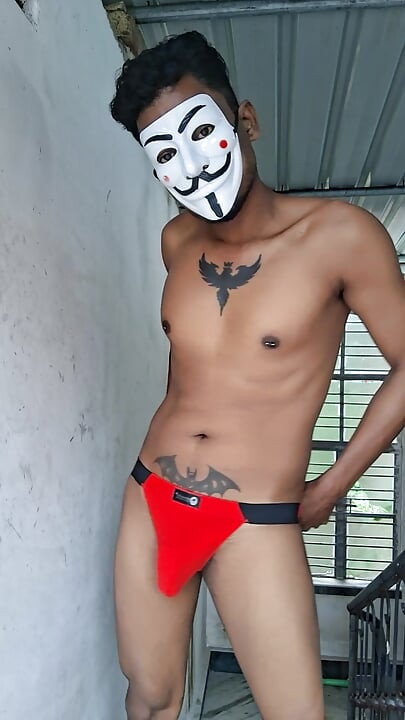 Open cock red thong Desi solo