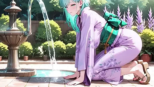 Purple Kimono Goddess! Can't Handle the Wetness Under the Red Torii Gate