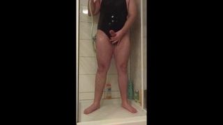 Swimsuit shower and cum
