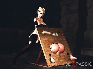 Anal Slave Slut. Big Tits Cuffed Horny Girl in Restraints Gets Fucked Roughly by Shemale