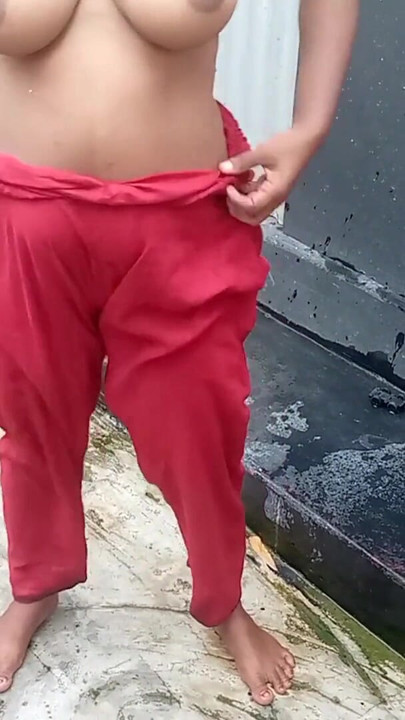 Amateur Desi Hot Step Mom Big Ass Big Nipple Outdoor Shower Exclusive Scene Captured By Her Step Son | Clip 3