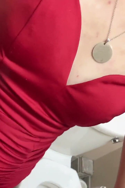 Show Sexy Ass Wear Red Dress in Toilet Room