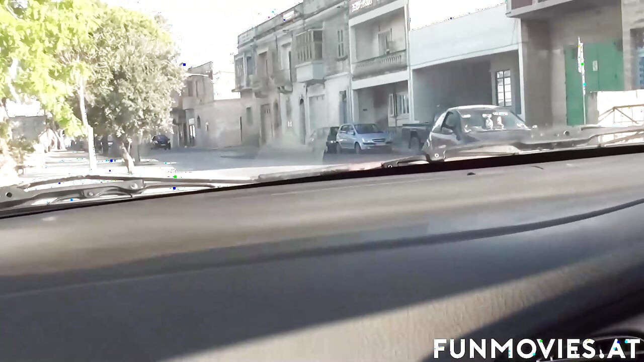 MILF plays with cock in the car