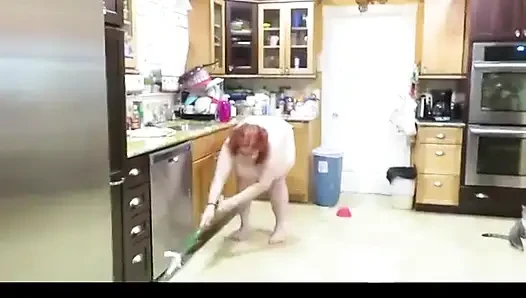 Requested video Big fat Stepmom milf cleans kitchen with her sponge while talking nasty to her