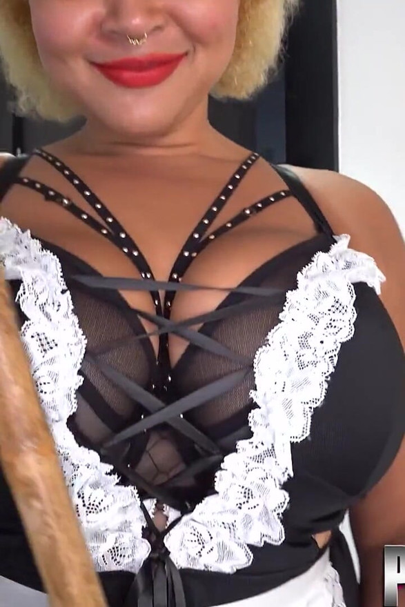 Busty Russian Maid Cleans up Big Black Cock
