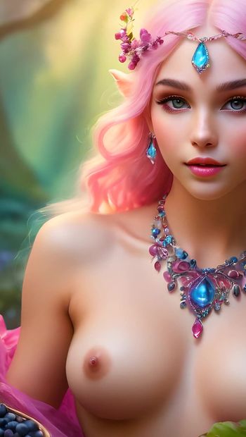 Beautiful Big Breasted Nude Elf Girl with Bilberry