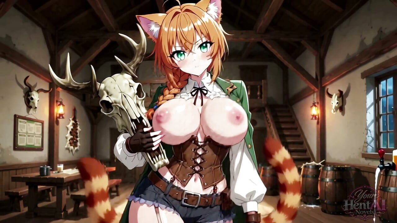 Pelayan cewek Neko berpayudara besar digangbang oleh sekelompok pria berotot dengan penis besar (HENTAI)