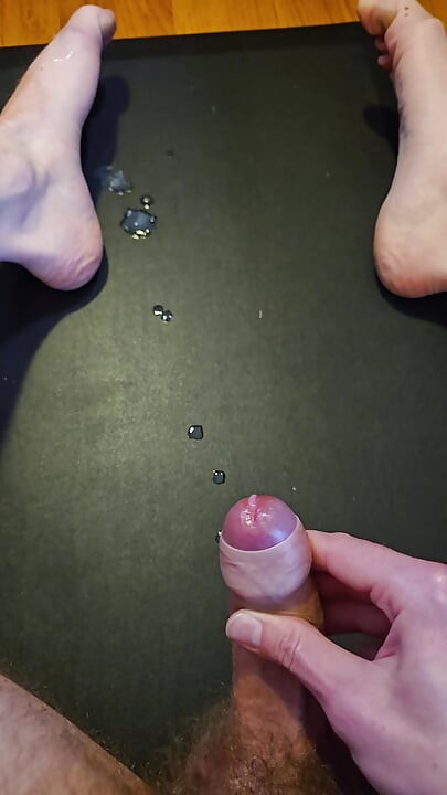 Soft to hard quick huge cum on standing mat, floor, and feet from slowly stroking