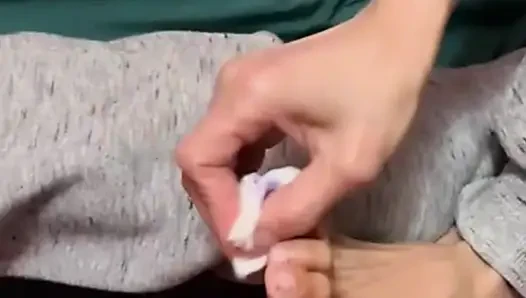 Melove Cleaning Her Small Feet And Doing Her Nails